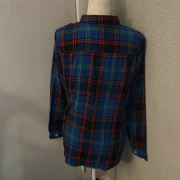 Old Navy Blue Plaid Button Down M Preppy Grunge Festival Beach Gorpcore Western - Picture 2 of 11
